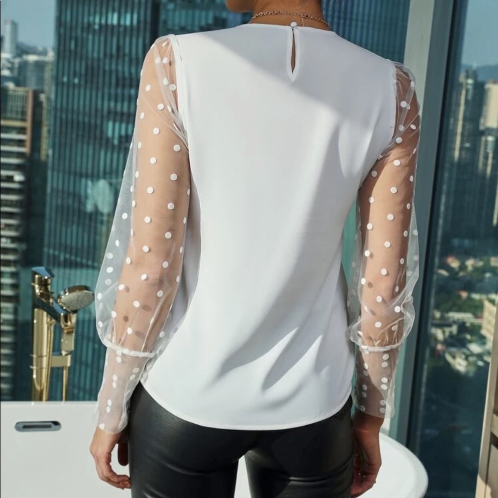 Boho black mesh dot sleeve blouse - Picture 8 of 16